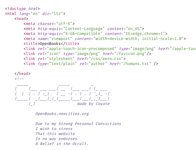 Open Books Project homepage source snippet